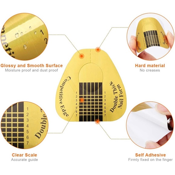 AHIER Nail Forms, 200PCS Acrylic Nail Forms, Gold Horseshoe Nail Extension Tips. - Picture 2 of 6